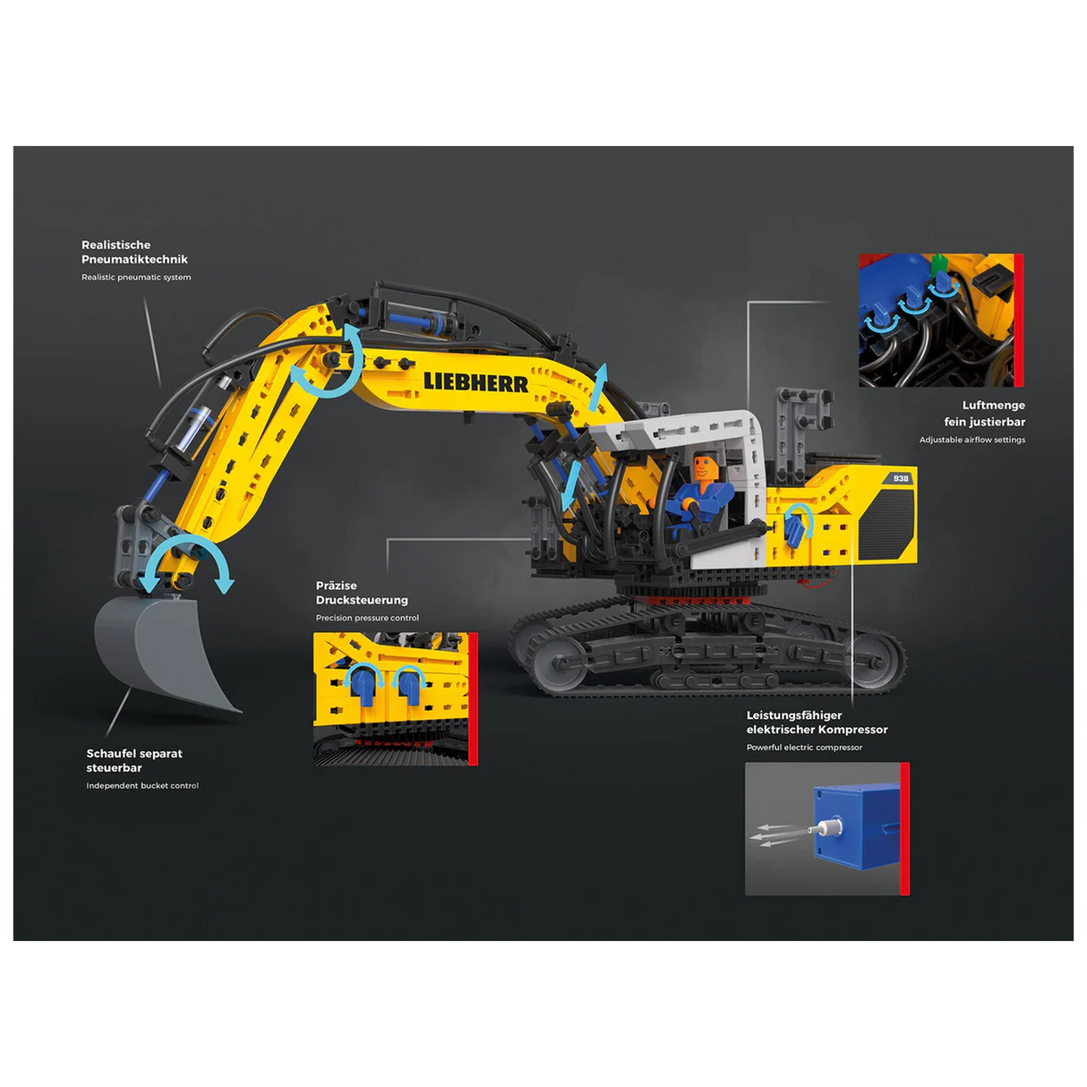 Fischertechnik Liebherr Pneumatik Bagger R938