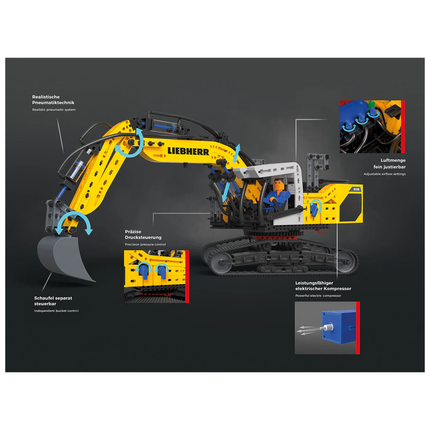 Fischertechnik Liebherr Pneumatik Bagger R938